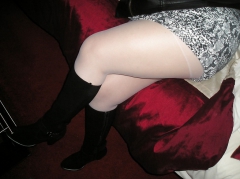 My girlfriends ass in white tights pantyhose and boots - N