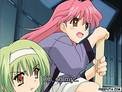 Hentai girl fucked by shemale with strap on in threesome