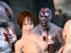 Hot 3D redhead babe gets fucked by three zombies