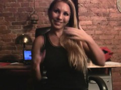 Busty blonde loves stripping while on camera